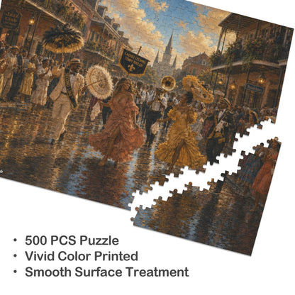 Golden Second Line in New Orleans | 500- Piece Wooden Puzzle