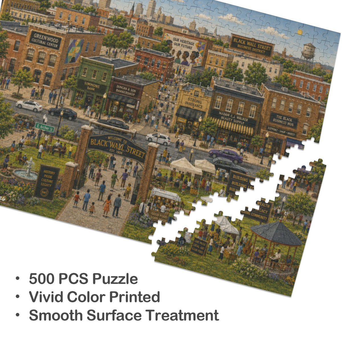 Black Wall Street: Greenwood Reimagined | 500-Piece Tulsa Wooden Puzzle